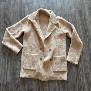 Stitch and Feather Womens Cozy Cream Tan Teddy Jacket Double Breasted